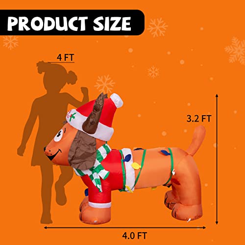 Comin Christmas Inflatable 4Ft Long Christmas Dog With Antler Hat, Built-In Leds Blow Up Yard Decoration For Holiday Party Indoor, Outdoor, Yard, Garden, Lawn #TOP5