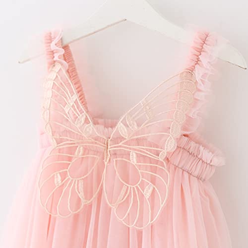 Toddler Baby Girls Sleeveless Butterfly Wing Dresses Fairy Layered Tulle Dress Kids Dance Party Princess Dresses Pink #TOP3