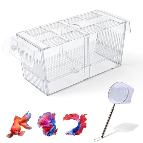 WIYETY Grand bac à pondoir pour aquarium avec filet d'étanchéité, réservoir d'élevage en acrylique, design à deux compartiments, pour bébés crevettes,...