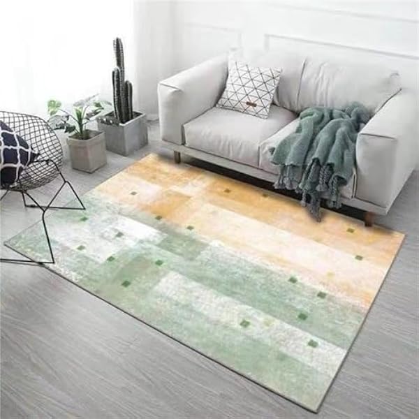 Gebied tapijten woonkamer tapijt, antislip zacht kristal fluwelen tapijt voor gemakkelijk schoon te maken, machinewasbaar tapijt voor woonkamer, slaapkamer, eetkamer wasbare tapijten (groen geel, 160