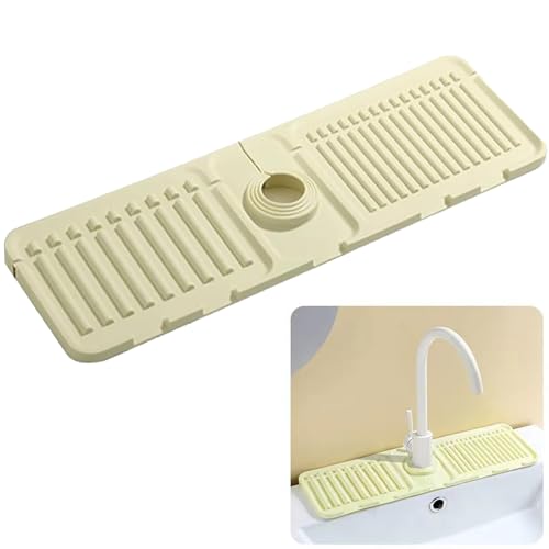 Faucet Mat for Kitchen Sink,2024 Upgrade to Enhanced Silicone Splash Guard with Rapid Drying and Dish Soap Sponge Holder for drying mat Sink in Kitchen,Bathroom,RV&Camper(Beige, Extra Large)