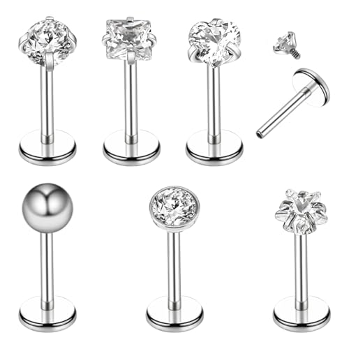 Tucnoeu 6 Stück Tragus Piercing Silber Lippenpiercing Tragus Piercing Ohrpiercing Helix Piercings Chirurgenstahl Schmuck Set 8mm Stab mit Zirkonia für Männer und Frauen