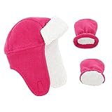 Durio Baby Strickmütze und Fäustling Set Kleinkind Jungen Mädchen Fleece Hut Warme Ohrenklappe Kappen Wintermütze Handschuhe Rose 3-12 Monate