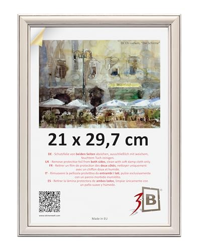 3-B Bari Rústico Marcos de fotos - Blanco/Negro - 21 x 29,7 cm (A4) - Marco de madera, marco para fotos, marco para retratos con vidrio acrílico