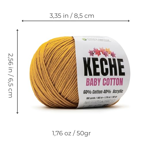 Image of Keche Baby Cotton, 60% Cotton 40% Acrylic Yarn, Soft Cotton Yarn for Crochet and Knitting, Amigurumi Yarn 1 Skein /Ball 1.76 Oz (50g) / 180 Yrds (165m) - Mustard