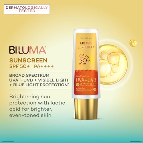 Image of Bi-Luma Sunscreen| Spf 50+ & Pa++++|Brightening & Hydrating Sunscreen|Dermatologically Tested|Uva,Uvb,Visible Light, Blue Light & Pollution |Oily, Dry, Sensitive & Combination Skin| 50Ml