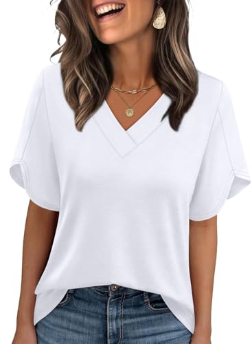 Image of WIHOLL Womens Summer Tops Short Petal Sleeve Shirts Fashion V Neck Womens Clothing