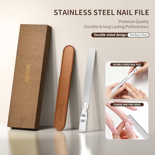 Image of ZIZZON Professional Stainless Steel Nail Files Double Sided for Women and Men, Heavy Duty Reusable Manicure Filer for Natural Nails, Great for Home Salon or Travel Use