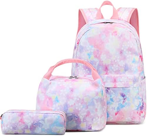 BGS BIGSUCS Girls Backpack for Kids Butterfly School Backpack Preschool Kindergarten Elementary School Bag with Insulated Lunch Tote and Pencil Pouch