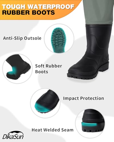 image for DikaSun Fishing Waders for Men & Women, Waterproof 2-Ply Nylon/PVC Che