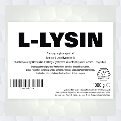 L-Lysin Pulver 100% rein - 1000g Aminosäure Lysin - 1kg - ohne Zusatzstoffe - vegan -mit Messlöffel – Bild 3