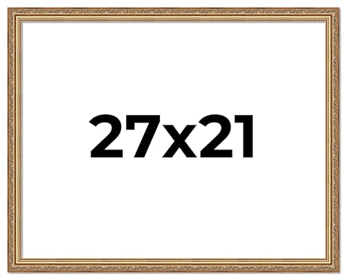 Poster Palooza 27x21 Traditional Antique Gold Complete Wood Picture Frame with UV Acrylic Plexiglass, Foam Board Backing & Hardware Included