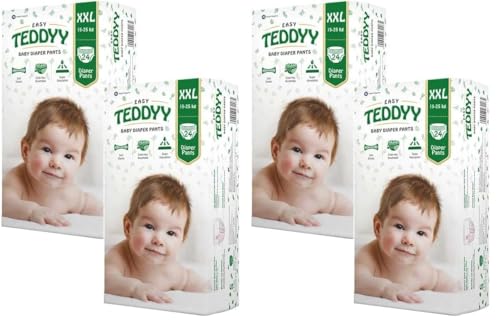 Image of TEDDYY Easy Baby XXL Size Diaper Pant Style | 48 Count (Double Extra Large) |15-25 kgs (Pack of 4) | Long Protection Hours | Anti-Bacterial | Airy Breathable Fit| Rapid Soaker Channels with Wetness Indicator