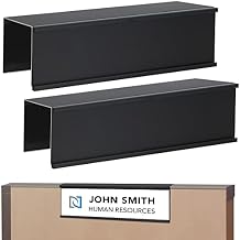 Set of 2 Sturdy & Elegant Black Aluminum Cubicle Name Plate Holder, Office Business Sign Holder, 8 X 2 - Fits 2 Cubicle Wall - Plastic Film and Paper Inserts NOT Included
