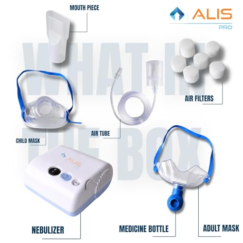 Image of Alis Nebulizer Machine for Adults & Kids with Digital Thermometer | Compressor Nebulizer for Asthma, Cough & Cold | Complete Mask Kit, Low Noise | 2 Years Warranty