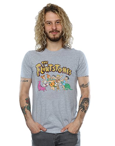 the flintstones Men's Group Distressed T-Shirt Medium Sport Grey