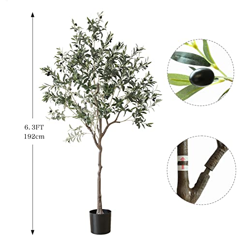 Apeair Artificial Olive Tree, Tall 6.3Feet Fake Potted Olive Silk Tree With Planter, Large Faux House Plants Decoration For Home Garden Modern Office Decor Housewarming Indoor Outdoor (6.3Ft) #TOP1