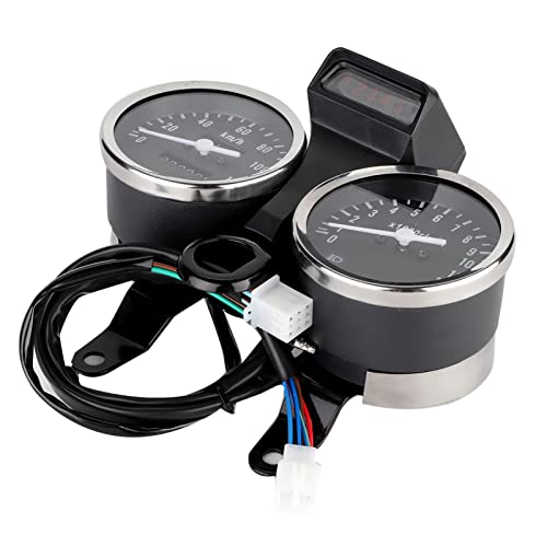 Motorcycle Speedometer, Upgraded Gauge Cluster with Digital Odometer Tachometer 12V DC Replacement for Street Bikes Cafe Racers Custom Riders