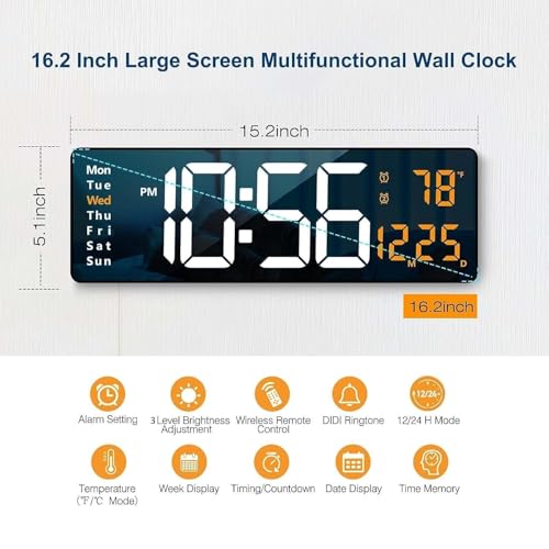AERYS 16.2-Inch Digital Alarm Clock Rectangular Wall Clock (BIG) - Image 3