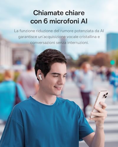 Baseus EP10 Pro Auricolari In Ear Wireless, cuffie Bluetooth con riduzione del rumore di -50dB, auricolari Noise Cancelling con Hi-Res & LDAC, 6-Mic AI per chiamate chiare, IP55, 55H, Bluetooth 6.0 - Immagine 4
