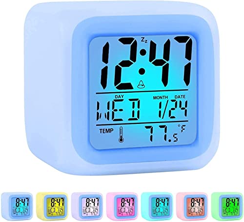 Monxu Tragbarer digitaler Wecker mit 7 verschiedenen LED-Farben, Wecker mit Alarm, Kalender und Thermometer, kompaktes und leichtes Design Cover