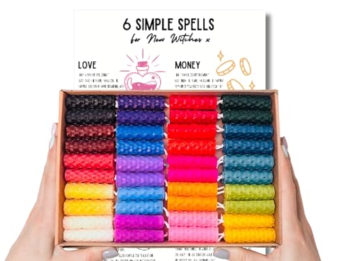 Phoenix Candle Company - Mini Beeswax Spell Candles Set - 40 Count - Hand-Rolled - Assorted Colours