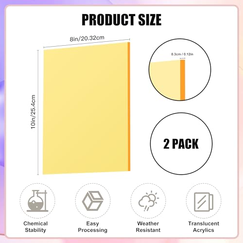 Image of Fluorescent Yellow Acrylic Sheets 1 /8 inch Thick 3mm 8 x 10 Clear Plexiglass Sheets,for Sign,Craft,Painting,Laser Cutting,DIY Display Projects (8 inchx 10 inch, Fluorescent Yellow, 2)
