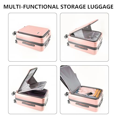 20-Inch Hardshell Carry-On Luggage with Front Compartment, 360-Degree Spinner Wheels, TSA Lock, Cup Holder & Bag Hook - Airline Approved Business Travel Suitcase (pink)4