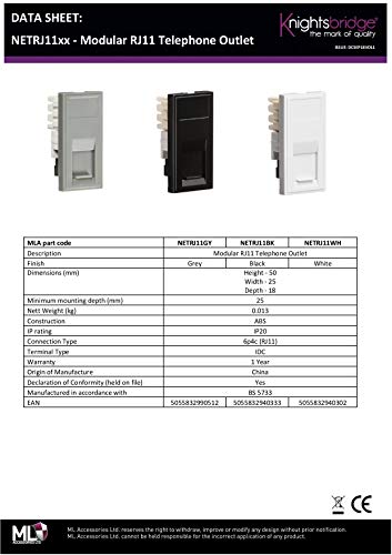 RJ11 Outlet Module 25 x 50mm (IDC) - Grey - Image 3