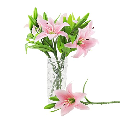 YPLonon Künstliche Lilien Blumen 6 Stück Stiel Lilien Kunstblumen Rosa Kunstblumen mit 3 Knospen 36cm Lilien Künstlich für Hochzeit Sträuße...