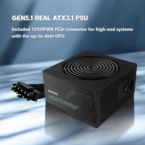 Image of RAIDMAX Cobra ATX 3.1 PCIe Gen 5 Ready Power Supply, 80+ Gold Certified Gaming PSU, High-Performance Power Supply for Gaming PCs, RoHS, Active PFC, Black Flat Cables (RX750AED)