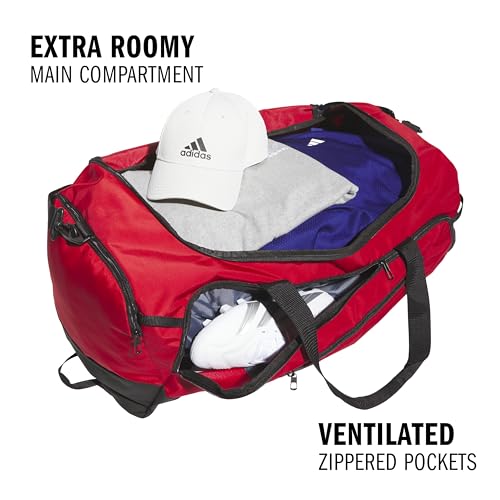 Image of adidas Defender 5 Duffel Bag for Sports, Gym and Travel, Team Power Red 2 /White, OSFA