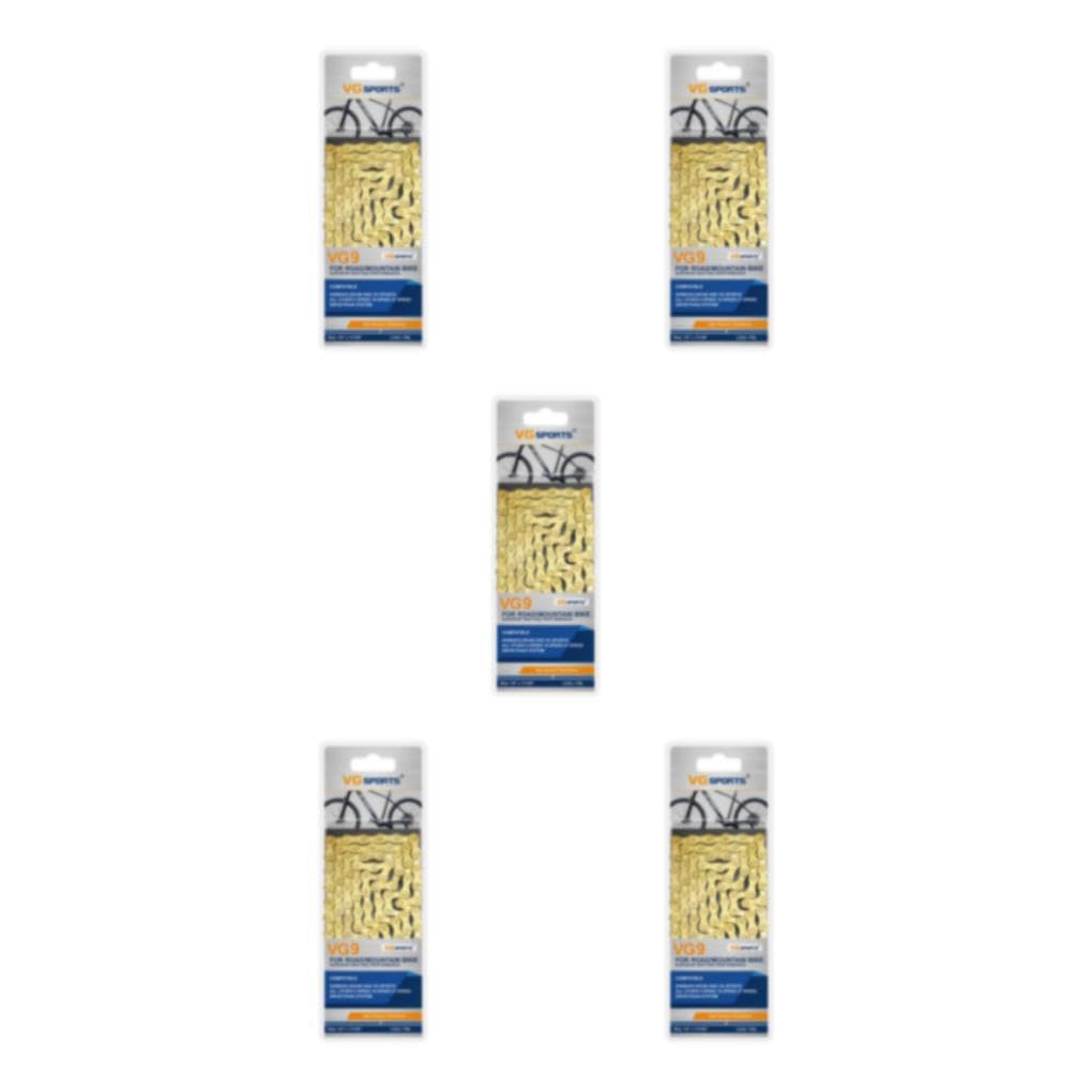 5 Set di Catena per bici facile da installare per mountain bike e bici da strada Catene per mountain bike robuste e durevoli in acciaio al carbonio Elegante oro 9 velocità