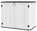 KINYING Outdoor Storage Shed-Horizontal Storage Cabinet Waterproof for Garden, Patios, Backyards, 27 Cu.ft Resin Tool Shed for Garbage Cans, Small Tools, Lawn Mower,Off-White Color