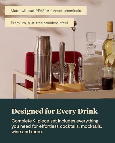 Caraway 9-Piece Complete Bar Set - Cocktail Shaker, Jigger, Muddler, Wine Key, Strainer, Bar Spoon, Storage Organizer, Magnetic Backer - Bartender Accessories - Tools for Home Bartending - Navy - Image 5