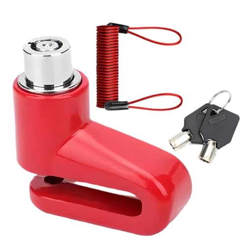EIHI 1 Pieza Candado de Freno de Disco, Pinza Antirrobo Segura para Motos, Con Cuerda Recordatoria（Rojo）