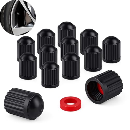 19 Tapones Rueda Coche | 15 Negros + 4 REGALO Tapones Fluorescentes Ruedas Coche | Tapas Válvula Universales con Anillo de Sellado|Tapones de Rueda Patinete |Tapones Rueda Bicicleta |Tapa Valvula Moto