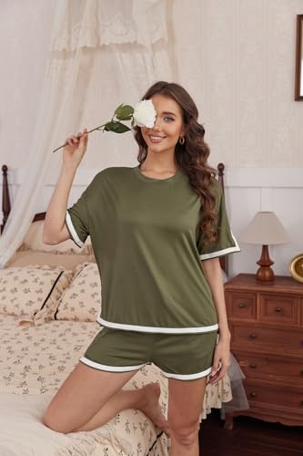 Women's 2 Piece Outfits Summer Comfy Lounge Sets Casual Loose Outfits Matching Tops and Shorts
