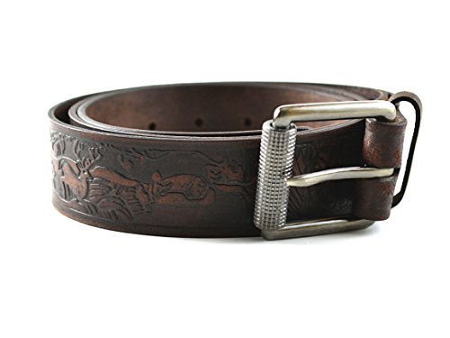 Men's Genuine Leather Belt Harness Strength Engraved Deer Design3