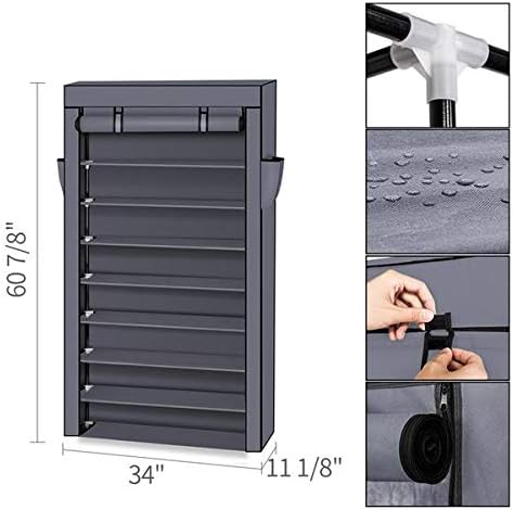 Hommdiy 9 Tiers Shoe Rack with Dustproof Cover Closet Shoe Storage Cabinet Organizer Gray