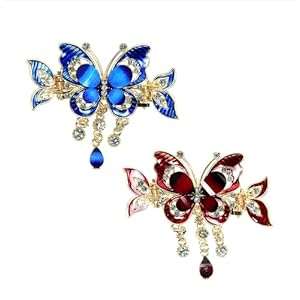 Boho Unique Crystal Butterfly Butterfly Hair Clip Tassel Hairpin Purple & Red Retro Ethnic Small Crab Clip,Vintage Headwear Jewelry Gift for Women Barrettes