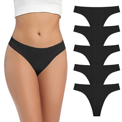 Image of Women's Incontinence Thong Panties Washable Light Absorbency Leak Proof Underwear Bladder Control 5 Pack (5 Black, 2XL)