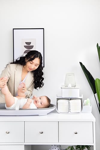 Image of Ubbi Tabletop Diaper Caddy, Diaper Storage, Caddy Organizer, White | Non-Skid Rubber Feet, Baby Diaper Caddy Organizer for Wipes & Baby Accessories, Newborn Nursery Essential