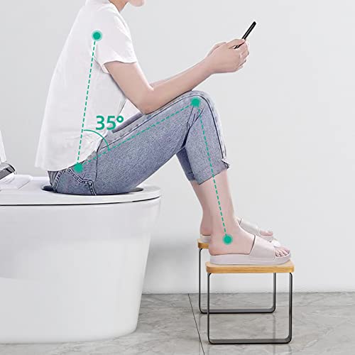 Metal With Wood Squatting Toilet Stool, 7 Inch Bathroom Poop Stool For Adults, Waterproof And Anti-Slip Potty Stool, Healthy Portable Toilet Stool For Adults Kids Seniors Matte Black #TOP5