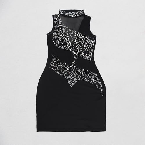 Image of Jigfar Women's Sexy Rhinestone Sheer Mesh See Through Bodycon Dress Birthday Party Club Night Outfits