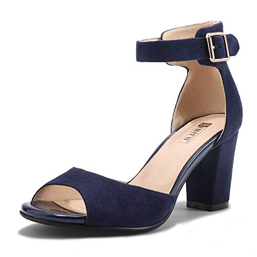 IDIFU Women's Candie-MI Peep Toe Low Block Heels Sandals Ankle Strap Comfy Chunky
