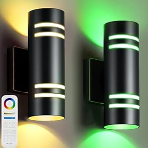 wowlite Outdoor Wall Lights for House, Remote Control Smart RGBCW Up and Down Lights Outdoor Sconce RGB Color Changing, Black Cylinder Aluminum Exterior Lighting Fixtures for Porch Garage, ETL Listed