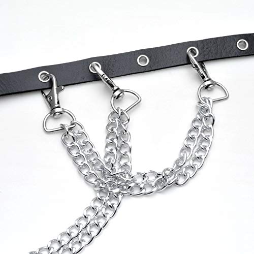 MILAKOO Grommet Eyelets Leather Belts for Women PU Punk Chains Waist Accessory Belt3