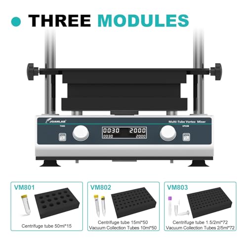 Multi-Tube Vortex Blender, Vortexmischer mit Multipler Rohrkapazität, Lab Multi-Tube Vortexer Mixer, Geschwindigkeitsbereich 500-3000rpm mit 3 Modulen für Chemie, Biologisch.