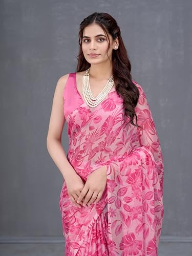 Image of Garden Vareli Nara Chiffon All-Over Floral Print Saree With Blouse Piece
